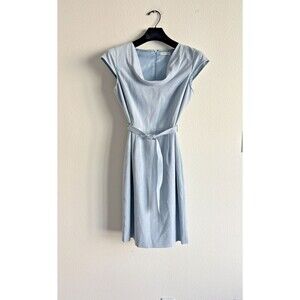 Calvin Klein Women’s Light Blue Belted Sheath Dress, Cowl Neck, NWOT